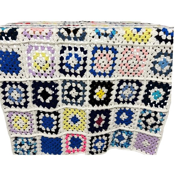 Vintage Granny Square Retro Crochet Afghan Handmade‎  Grandmacore Throw Blanket - Picture 2 of 5